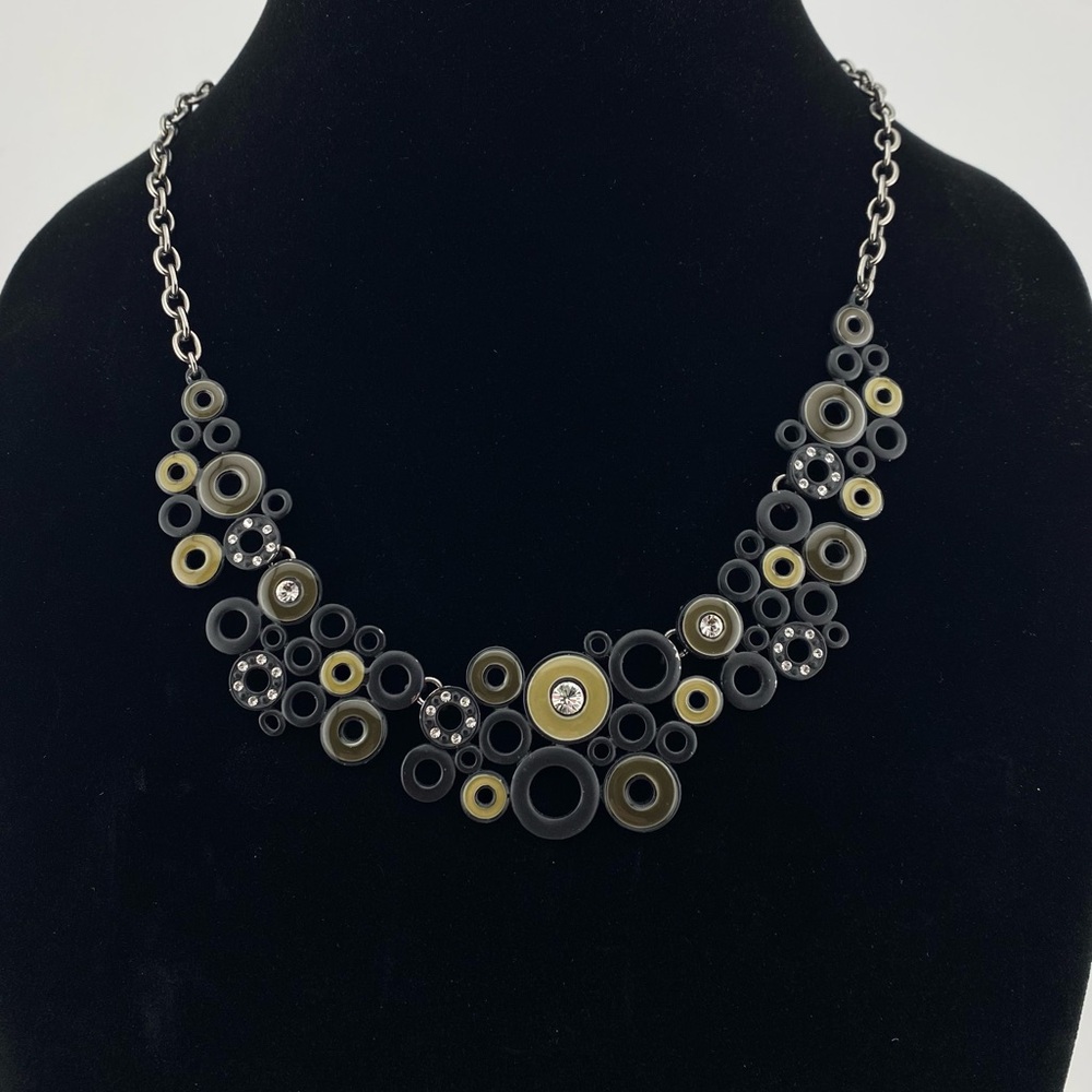 🇨🇦 Silver tone with cream and brown metal pendants  necklace by Spoutnik